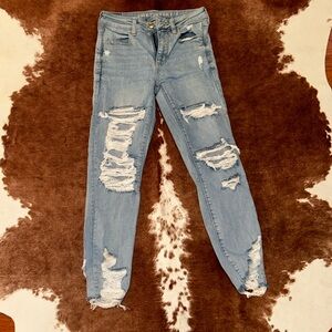 American Eagle Light Wash Ripped Hole Skinny Jeans